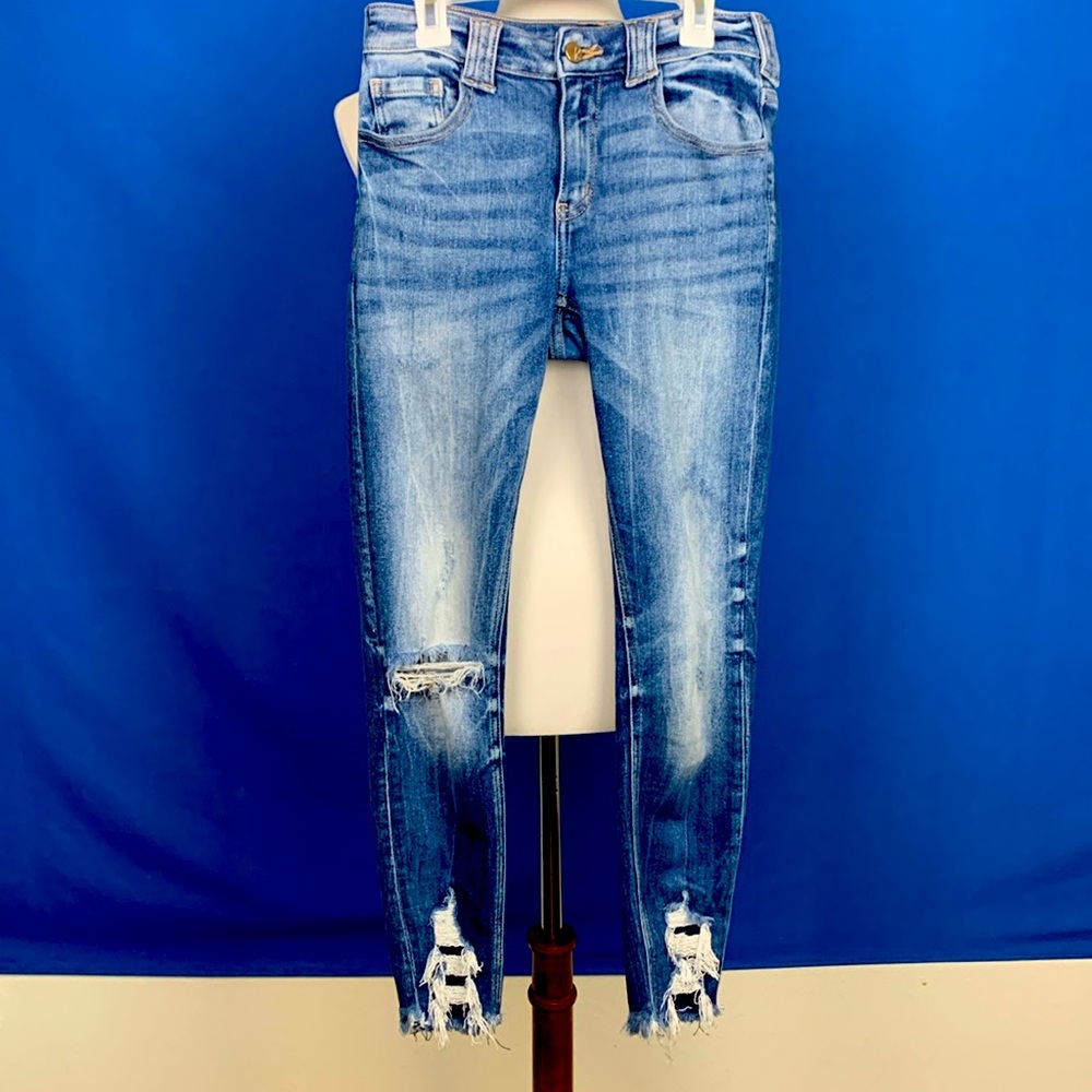 Kancan mid rise ankle skinny distressed jeans